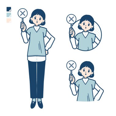 Örgü bir yelek giyen bir kadın çapraz panel görüntüsü takar. Bu vektör sanatı, bu yüzden düzenlemek kolay..