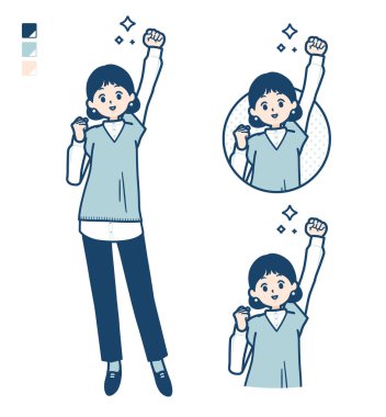 Yumruk pompalı yelek giyen bir kadın. Bu vektör sanatı, yani montajlaması kolay..