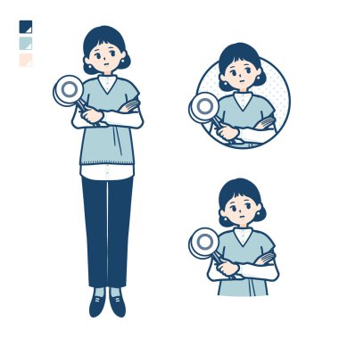 Örgü bir yelek giyen bir kadın cevap görüntülerini düşün. Bu vektör sanatı, bu yüzden düzenlemesi kolay..