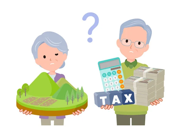 Elderly Couple Questions Land Cash Assets — Stock Vector
