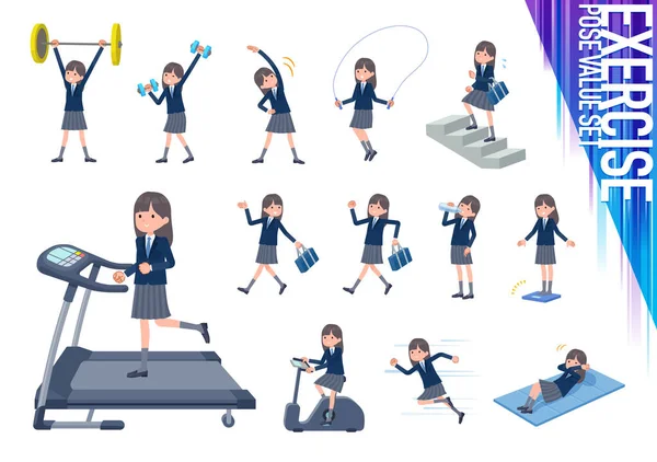 一组穿海军运动服的女学生正在锻炼和运动 矢量艺术很容易编辑 — 图库矢量图片