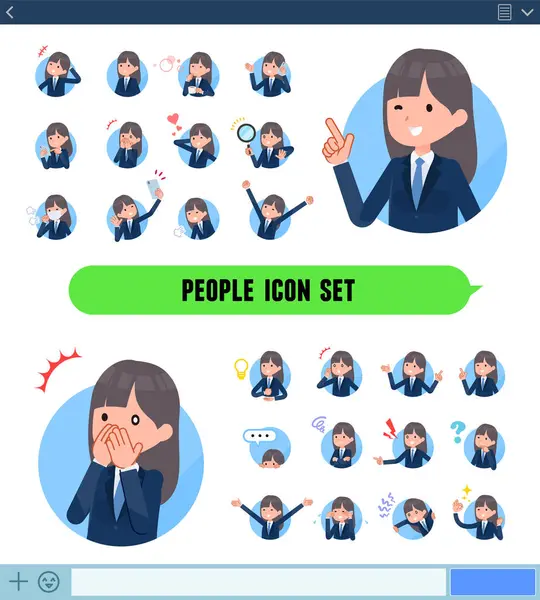 Set Navy Blazer Student Women Expresses Various Emotions Icon Format — Stock Vector