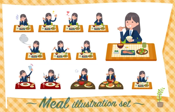Set Navy Blazer Student Women Meals Vector Art Easy Edit — Stock Vector