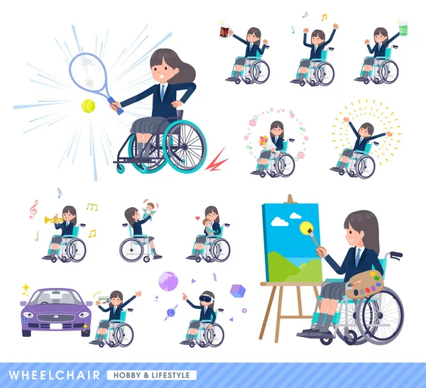 Set Navy Blazer Student Women Wheelchair Hobbies Lifestyle Vector Art — Stock Vector