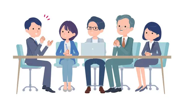 Business People Team Meeting Seriously Vector Art Easy Edit — Stock Vector