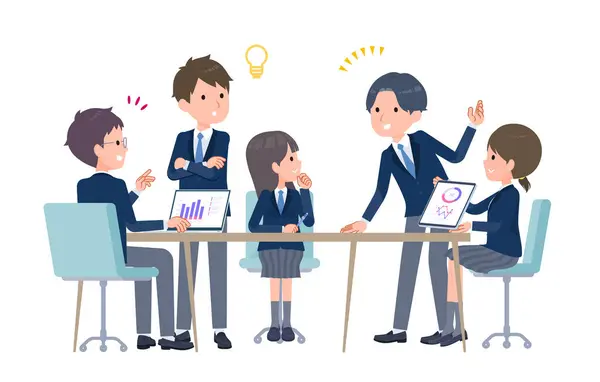 Students Having Meeting Multiple People Good Impression — Stock Vector