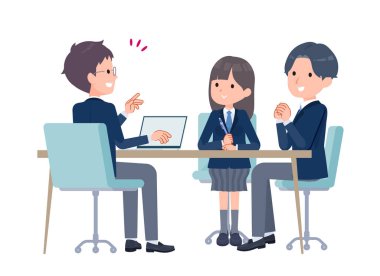 Üç öğrenci konuşuyor. Düzenlemesi kolay vektör sanatı.