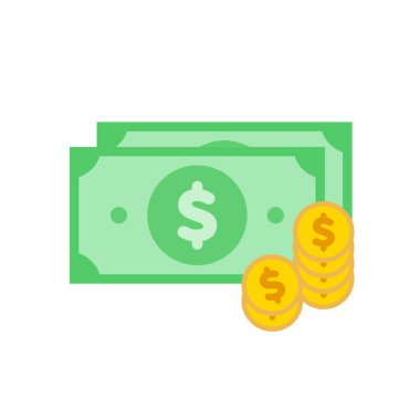 Bozuk para ve banknotlar. Düzenlemesi kolay vektör illüstrasyonu.