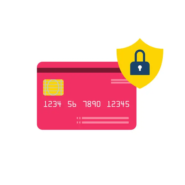 クレジットカードとセキュリティアイコン 編集しやすいベクトルイラスト — ストックベクタ