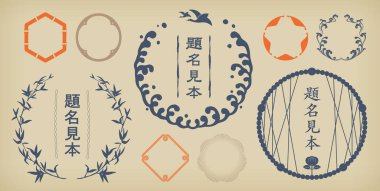 Japon stili eski moda tasarım etiketi seti.