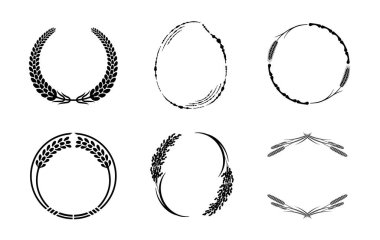 Pirinç, buğday ve pirinç motifli Japon tarzı etiketler. Şeffaf arkaplan.