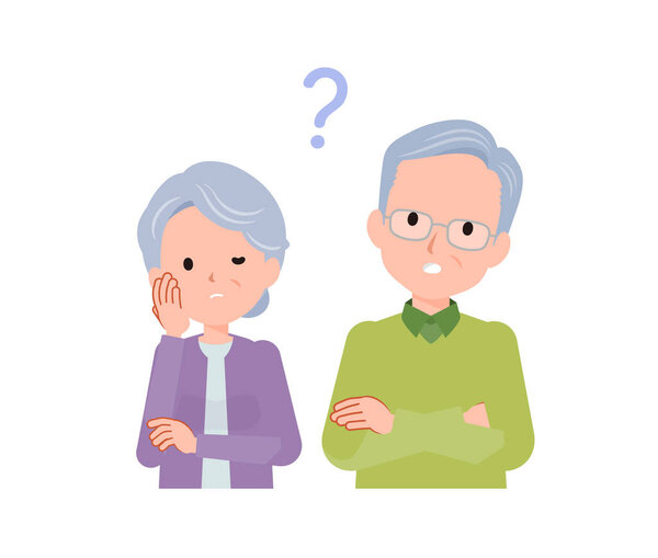 Пожилая пара в возрасте 70-80 лет. Беспокойства, сомнения, тревоги.