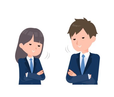 Erkek ve bayan öğrenciler lacivert ceket giyiyor. Şöyle bir kafa salladı: 