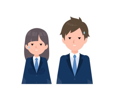 Erkek ve bayan öğrenciler lacivert ceket giyiyor. Bela, İnançsızlık, Dehşet, Karışıklık.