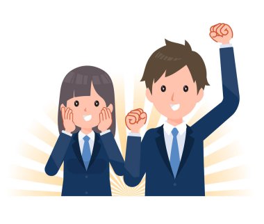 Erkek ve bayan öğrenciler lacivert ceket giyiyor. Duygu, heyecan, zevk..