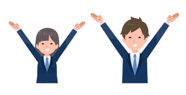 Erkek ve bayan öğrenciler lacivert ceket giyiyor. Yaşasın poz..