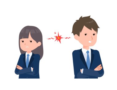 Erkek ve bayan öğrenciler lacivert ceket giyiyor. Dövüş sırasında bakışma yarışması.