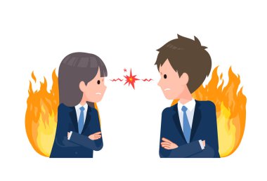 Erkek ve bayan öğrenciler lacivert ceket giyiyor. Patlamanın eşiğindeki bir kavga sırasında bir soğukluk..