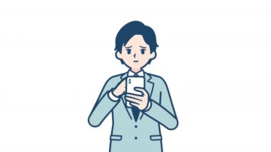 Genç adam akıllı telefon vektör çizim tasarım ile