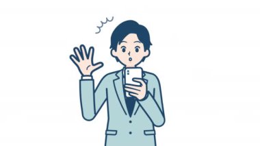 Smartphone karikatür vektör çizim grafik tasarım kullanarak iş adamı