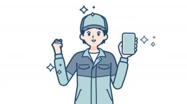 Akıllı telefon vektör illüstrasyon tasarımı kullanan kadın işçi
