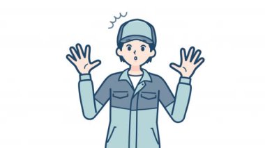 Üniforma ve başlık vektör çizimi tasarlayan genç bir işçi.