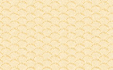 Kusursuz Japon kağıt deseni. Sarı kahverengi, pirinç kulaklı Seigaiha desenli..