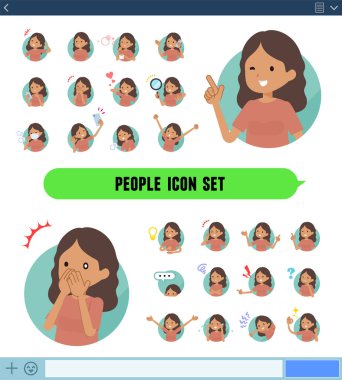 Bir grup bronz tenli kadın çeşitli duyguları simge biçiminde ifade eder. Bu vektör sanatını düzenlemek çok kolaydır..