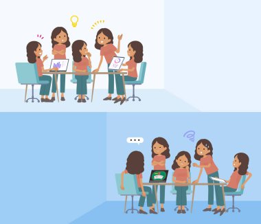 Bir grup bronz tenli kadın intraserebral toplantı yapıyor. Vektör sanatını düzenlemek çok kolay..