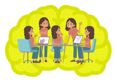 Bir grup bronz tenli kadın intraserebral toplantı yapıyor. Vektör sanatını düzenlemek çok kolay..