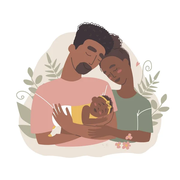 Illustration Famille Vectorielle Femme Homme Tenant Nouveau Maman Papa Enfant — Image vectorielle