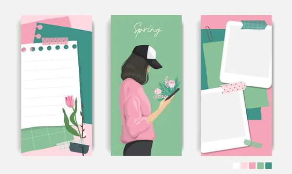 Design Social Media Set Spring Stories Templates Mockup Personal Blog — Διανυσματικό Αρχείο