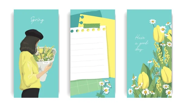Design Social Media Set Spring Stories Templates Mockup Personal Blog 스톡 일러스트레이션