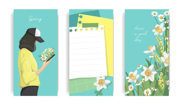 Design Social Media Set Spring Stories Templates Mockup Personal Blog — Διανυσματικό Αρχείο