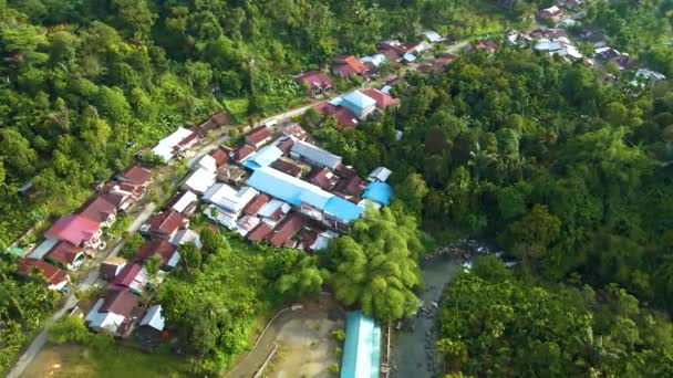 円運動のある無人機によって撮影された木々に囲まれた村の空中映像 — ストック動画