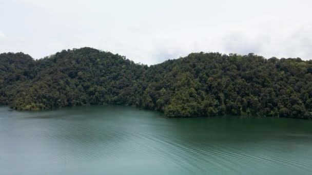 目の前に大きな湖がある森の空中映像ドローンで撮影 — ストック動画