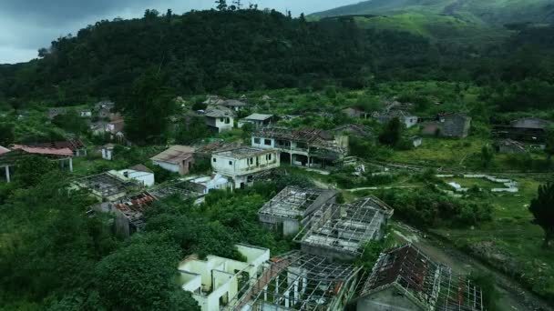 Letecký Záznam Zbytku Vesnice Kterou Zasáhla Sopečná Erupce Pořízený Dronem — Stock video