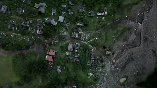 Luftaufnahmen Von Überbleibseln Aus Einem Dorf Das Durch Den Vulkanausbruch — Stockvideo