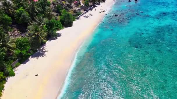Stock video Aerial footage of the blue water swashing over at a shoreline, taken with a drone
