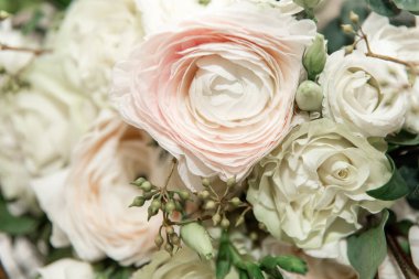 Bride's bouquet with white flowers. Wedding ceremony.
