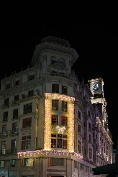 Immeuble Oviedo Avec Décoration Noël Ruban Avec Lumières — Photo