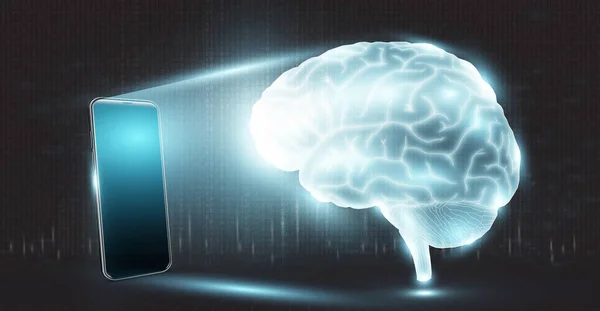 3D cep telefonu parlak, güzel ve modern bir beyin yayıyor..