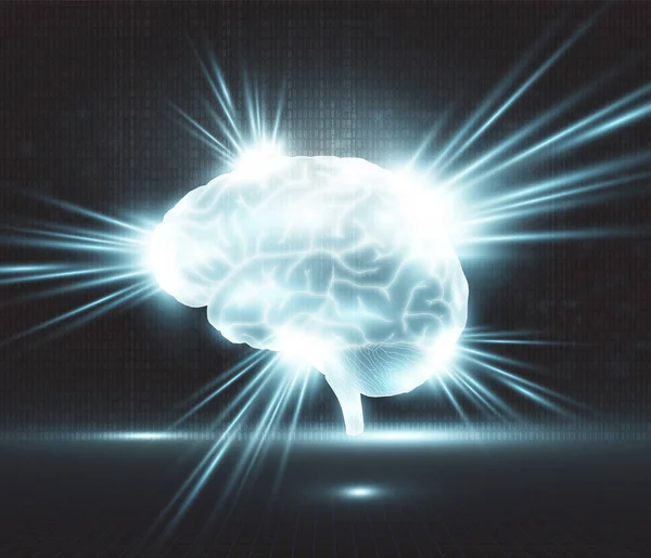 Cerebro Con Rayos Brillo Explosivos — Vector de stock