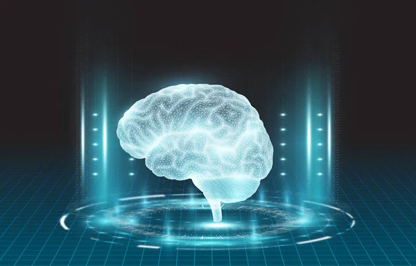 Cerebro Azul Brilla Con Líneas Luz Que Muestra Inteligencia Elemental — Vector de stock