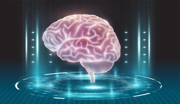 Cerebro Rosa Resplandece Con Líneas Luz Mostrando Elementos Lógicos — Vector de stock