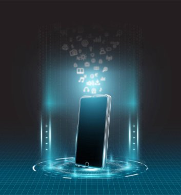 Simge, modern teknoloji çerçevesinde telefon ekranından yüzüyor..