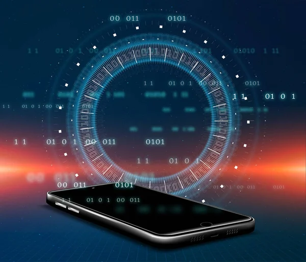 Cep telefonu renkli hatlarda, teknoloji ışığı ise renkli arkaplanda..