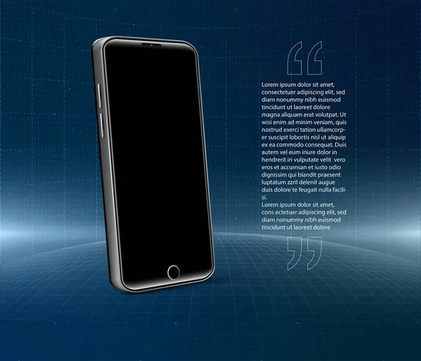 手机的背景是蓝色的 下面有一条像地球仪一样的线 上面的字母是时尚元素 — 图库矢量图片