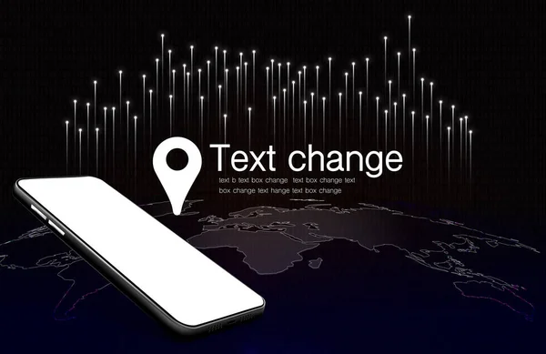 Cep telefonu, üzerinde ışıklar yükselen yüksek binaların arka planında modern görünüyor..