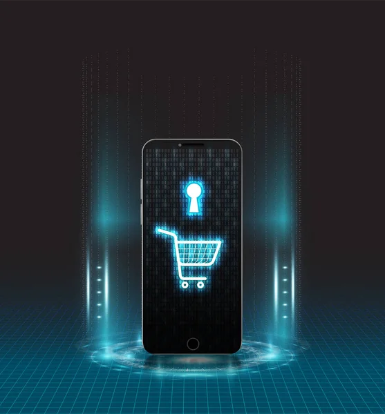 Shopping Cart Glows Screen Mobile Phone —  Vetores de Stock